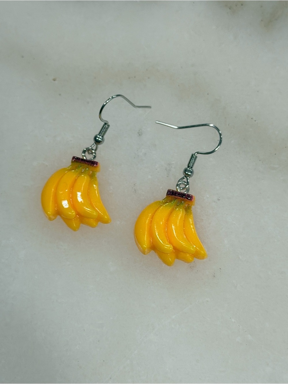 Yellow Banana Cluster Dangle Earrings Handmade Novelty Jewelry